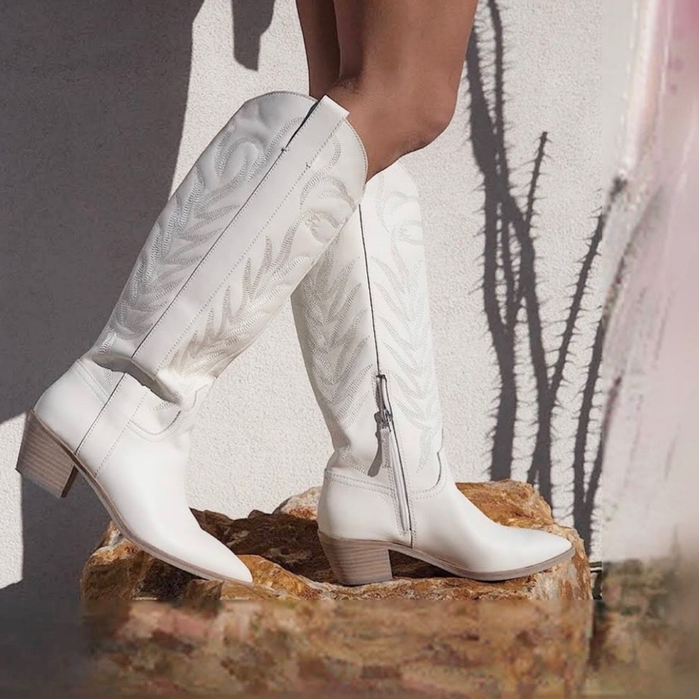 Dolce Vita White Heeled Knee-High Boots